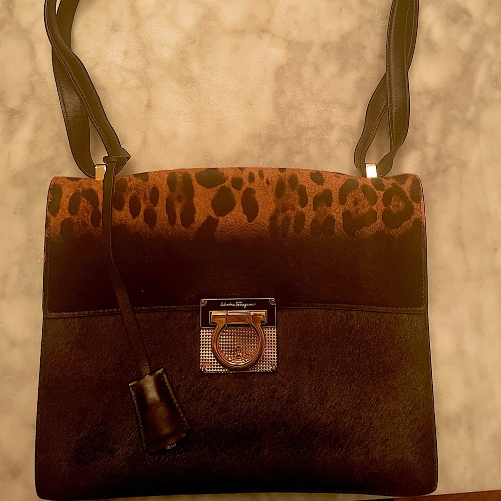 Salvatore Ferragamo Ombre Leopard Ponyhair Shoulder Bag